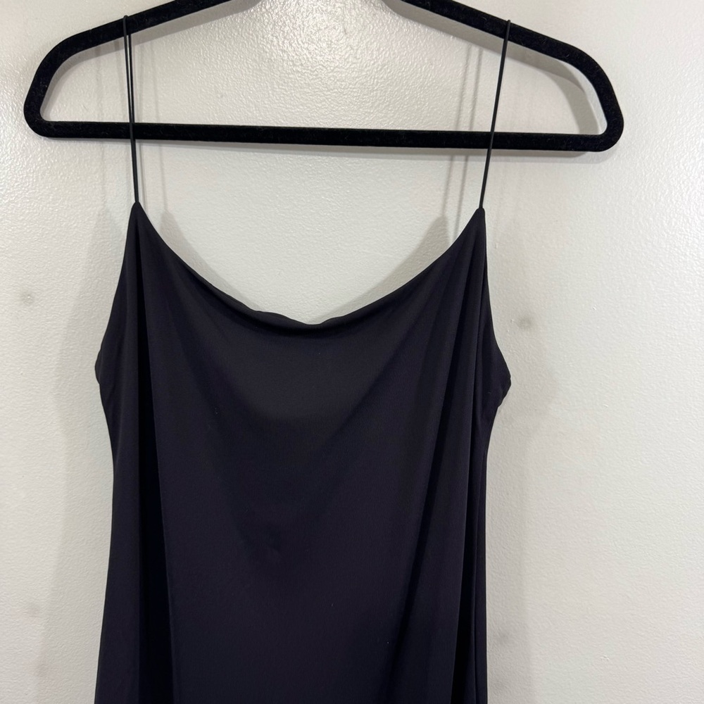 Meshki Women's Black Slip Dress Fitted Bodycon Low Back Slit Back Stretch Sz XL - Picture 3 of 11